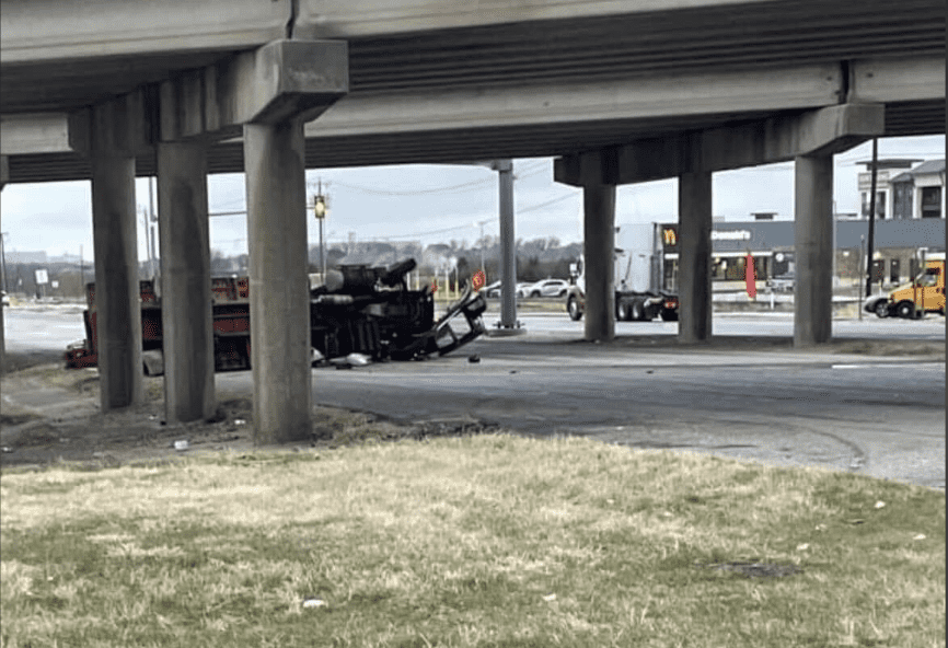 Overturned truck in Fort Worth