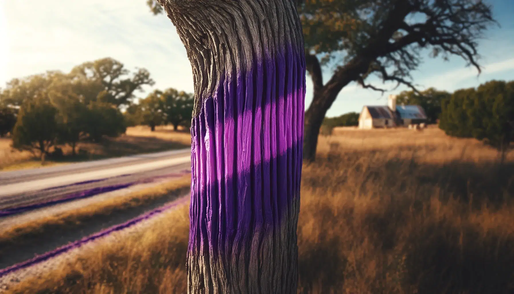 allanamiento de morada en Texas pintura púrpura en los árboles